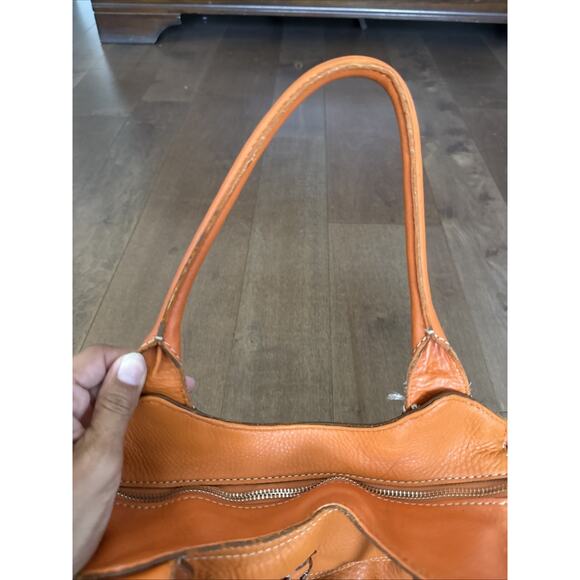 Cole Haan Orange Leather Handbag Purse 2 Handle Zip Top Satchel 12x8” - Picture 5 of 7